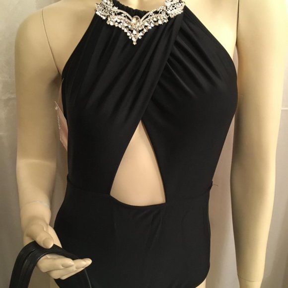 gorgeous custom halter bathing suit with glam crystal details - Picture 3 of 12